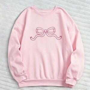 NEW SHEIN Pink Sweatshirt with Bow Embroidery NEW